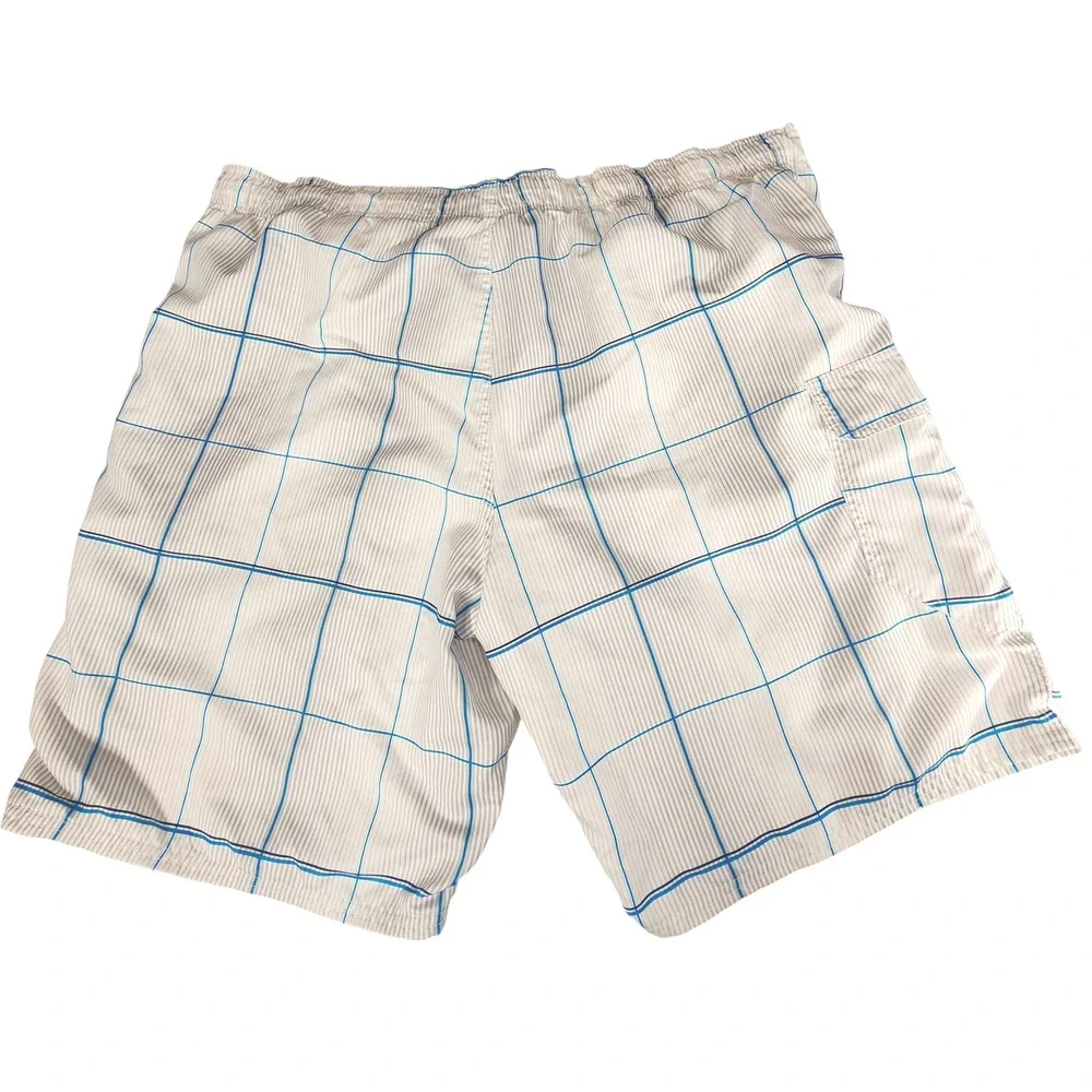 OP Ocean Pacific Board Shorts 3XL 48-50 Men Plaid Swim Trunks White‎ Blue Mesh